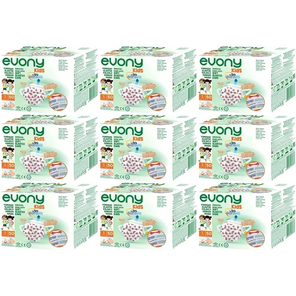 Evony 3 Katlı Filtreli Burun Telli Cerrahi Maske (Kids Çoçuklar İçin) 450 Li Set (Desenli) - 2