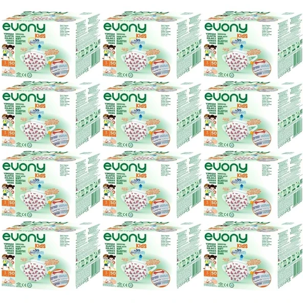 Evony 3 Katlı Filtreli Burun Telli Cerrahi Maske (Kids Çoçuklar İçin) 600 Lü Set (Desenli) - 2