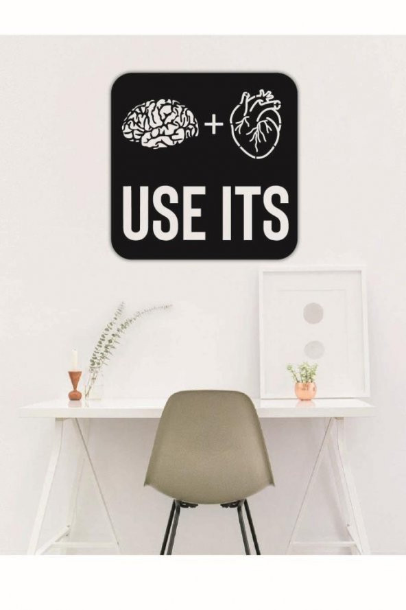 Use It Brain + Heart Beynini ve Kalbini Kullan Duvar Tablosu Ahşap Duvar Yazıs