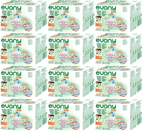 Evony 3 Katlı Filtreli Burun Telli Cerrahi Maske (Kids Çoçuklar İçin) 600 Lü Set (Desenli)