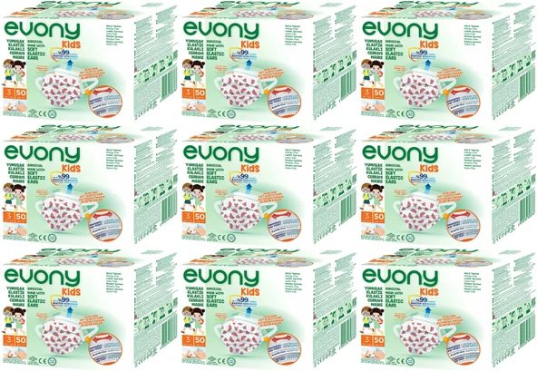 Evony 3 Katlı Filtreli Burun Telli Cerrahi Maske (Kids Çoçuklar İçin) 450 Li Set (Desenli)