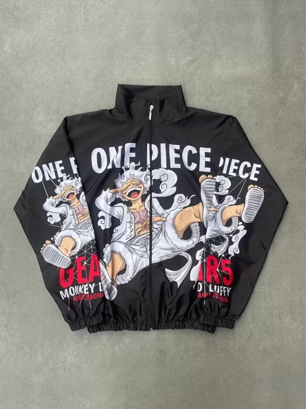 Unisex Fermuarlı  Baskılı Rüzgarlik - Siyah - 2