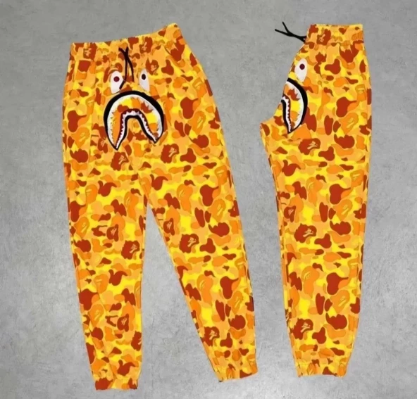 Mevsimlik Bape Nakişli Eşofman Pantolon - Sarı