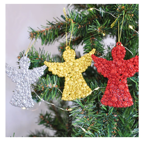 Yılbaşı Ağaç Süsü Simli Melek 3 lü 9 cm ürün görseli 1