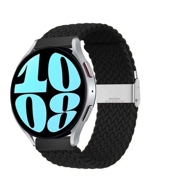 Sneezy Samsung Galaxy Watch 6 – Classic 40-43-44-47mm  20mm Metal Klips Solo Fiberlink Örgü Kordon  Siyah