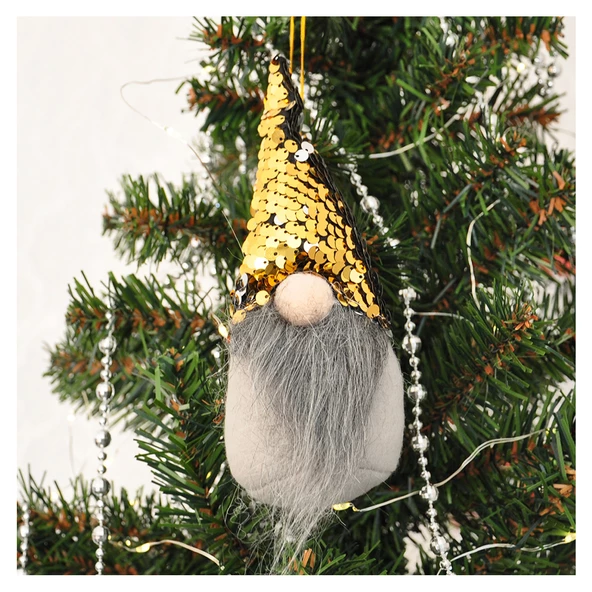 Yılbaşı Ağaç Dekor Süsü Gold Pullu Peluş Noel Baba Cüce 18 cm ürün görseli