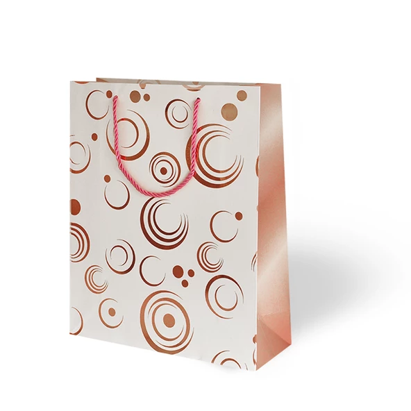 Geometri Desenli Lüks Karton Çanta Varak Baskılı Kırmızı 26x32 cm 1 Adet - 3