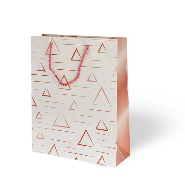 Geometri Desenli Lüks Karton Çanta Varak Baskılı Kırmızı 26x32 cm 1 Adet - 4
