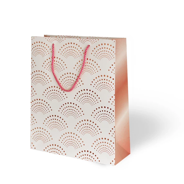 Geometri Desenli Lüks Karton Çanta Varak Baskılı Kırmızı 26x32 cm 1 Adet - 2