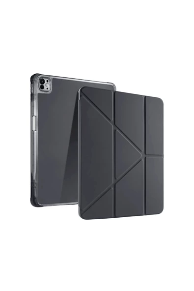 iPad PRO 13 2024 Uyumlu Kalem Bölmeli Akıllı Uyku Modlu Trifolding A2925 / A2926 Tablet Kılıfı - Resim 7