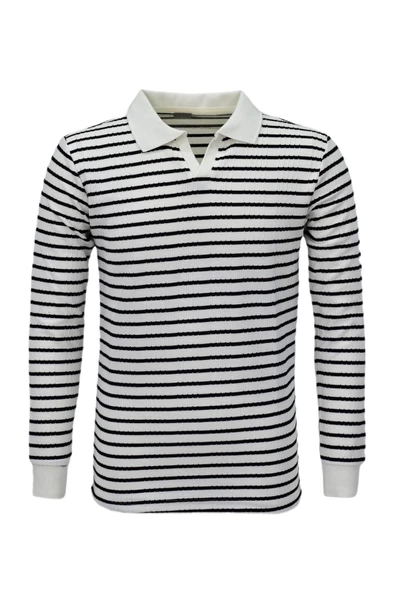 Erkek Spor Çizgili Mevsimlik Triko Polo Yaka Kazak BGL-ST03930 - 2