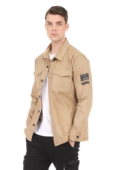 Erkek Regular Fit Çok Cepli Pamuklu Spor Kot Gömlek Ceket - 8