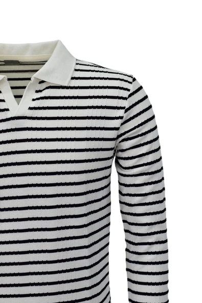 Erkek Spor Çizgili Mevsimlik Triko Polo Yaka Kazak BGL-ST03930 - 6