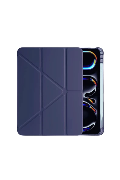 iPad PRO 13 2024 Uyumlu Kalem Bölmeli Akıllı Uyku Modlu Trifolding A2925 / A2926 Tablet Kılıfı - Resim 6