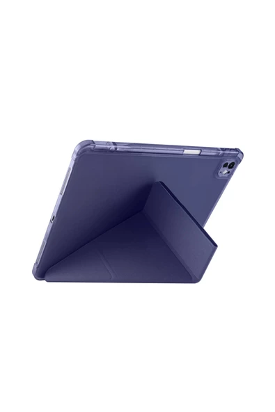 iPad PRO 13 2024 Uyumlu Kalem Bölmeli Akıllı Uyku Modlu Trifolding A2925 / A2926 Tablet Kılıfı - Resim 2