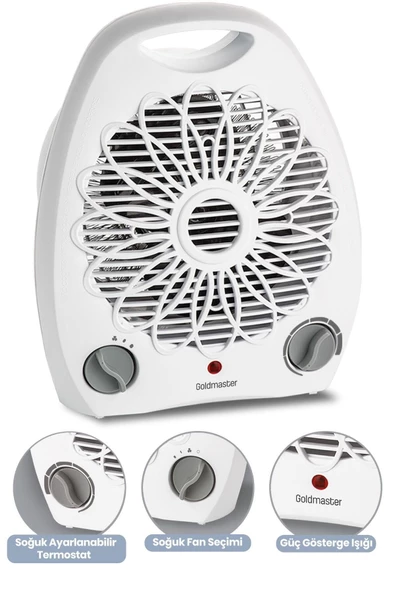 Goldmaster Summer Beyaz 2000 Watt Isıya Dayanıklı Sıcak Ilık Soğuk Devrilme Emniyetli Isıtıcı Fan - 2