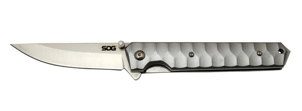 SOG Kendo 4010 Gri Kamp Çakı 21cm - Yarı Otomatik, Metal Sap, Kılıflı, Kemerlikli