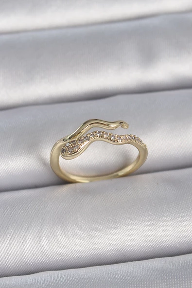 Pirinç Gold Renk Zirkon Taşlı Yılan Ayarlanabilir Model Kadın Yüzük - TJ-BYK3368 ürün görseli