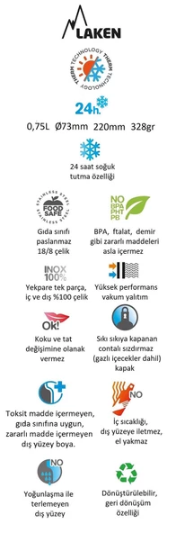 Laken Çelik 18/8 Summit Termos Şişe 0,75L - Turuncu LKTS7O - 2