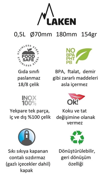 Laken Çelik 18/8 Vintage Basic Şişe 0,50L - Çelik LKBSH50 - 2