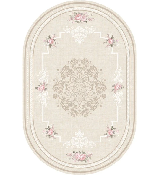 Brillant Latex Oval Kaymaz Taban Halı-GARDEN HLE11312.804-(150x230) - 2