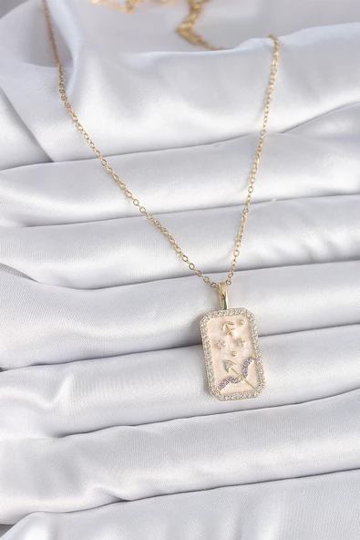 Gold Renk Zincir Yay Burcu Zirkon Taşlı Kadın Kolye - EBJ261410W29157 - Resim 2