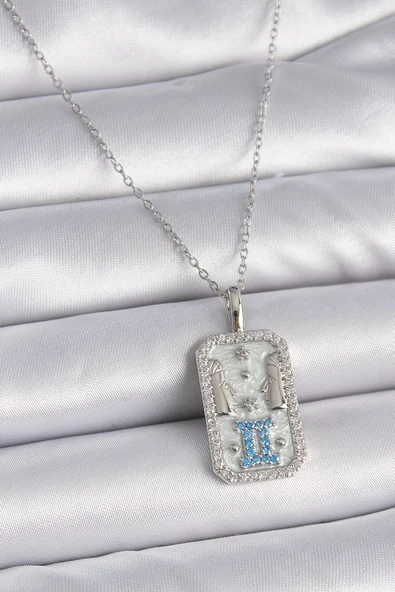 Gümüş Renk Zincir İkizler Burcu Zirkon Taşlı Kadın Kolye - EBJ261410W29139 ürün görseli