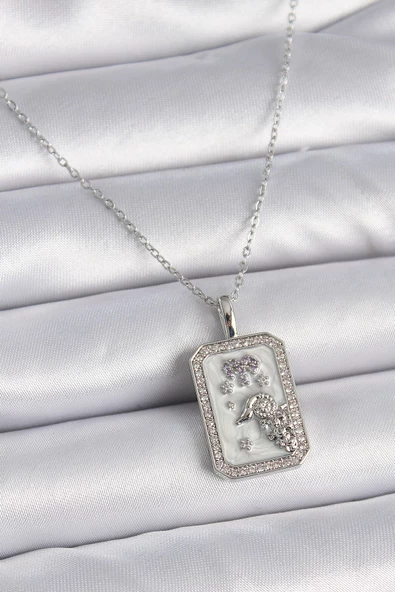 Gümüş Renk Zincir Koç Burcu Zirkon Taşlı Kadın Kolye - EBJ261410W29145 ürün görseli