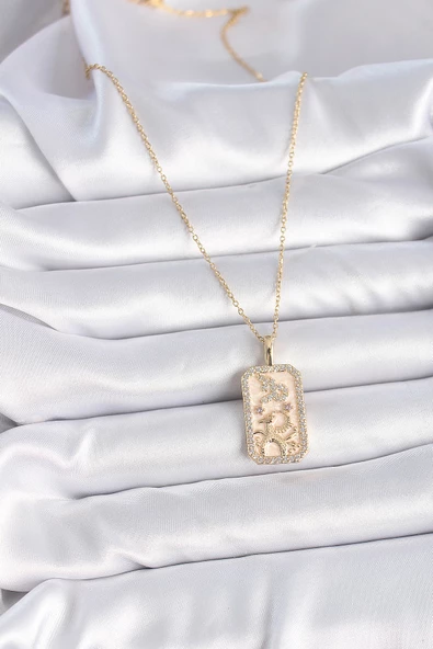 Gold Renk Zincir Oğlak Burcu Zirkon Taşlı Kadın Kolye - EBJ261410W29152 - Resim 2