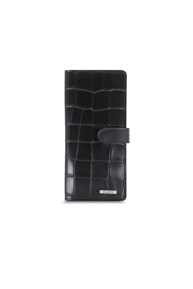 Guard Large Croco Hakiki Deri Siyah Kart ve Para Slotlu Telefon Cüzdanı - GDR241116WT819