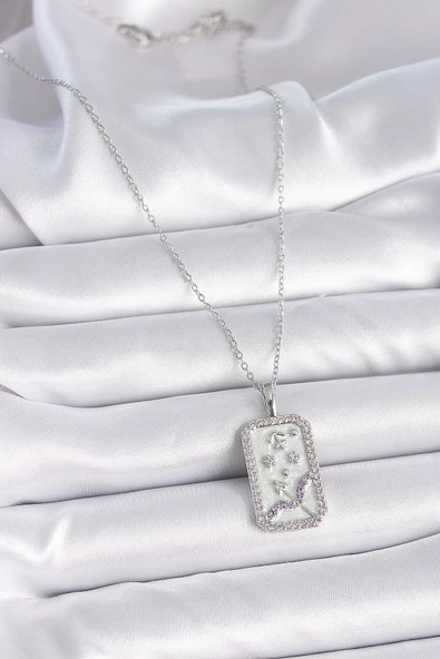 Gümüş Renk Zincir Yay Burcu Zirkon Taşlı Kadın Kolye - EBJ261410W29143 - Resim 2