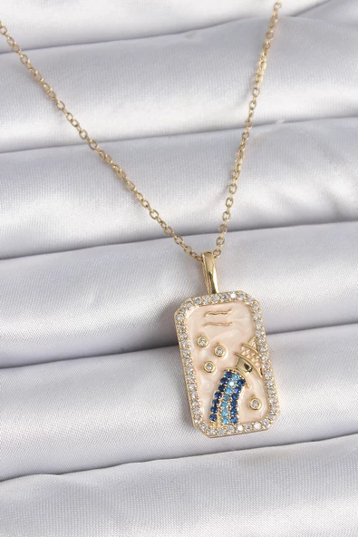 Gold Renk Zincir Kova Burcu Zirkon Taşlı Kadın Kolye - EBJ261410W29151 ürün görseli