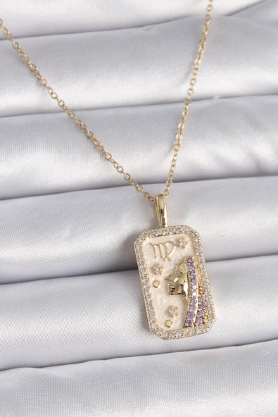 Gold Renk Zincir Başak Burcu Zirkon Taşlı Kadın Kolye - EBJ261410W29154