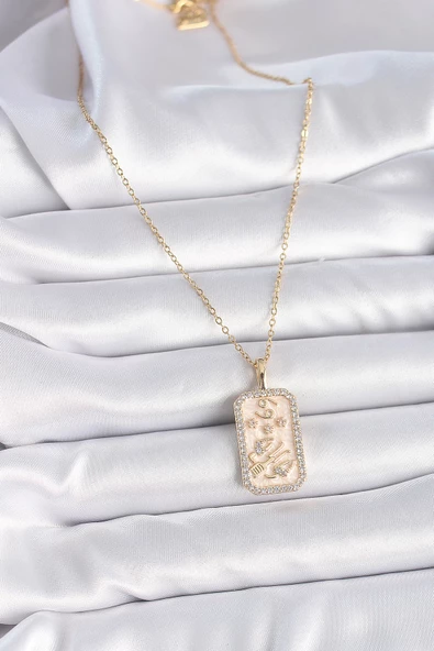 Gold Renk Zincir Yengeç Burcu Zirkon Taşlı Kadın Kolye - EBJ261410W29160 - Resim 2