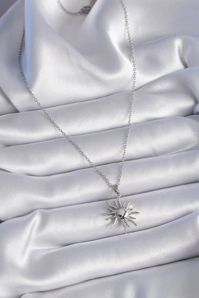 Gümüş Renk Zincir Güneş Figür Kadın Kolye - EBJ261410W29075 - Resim 4