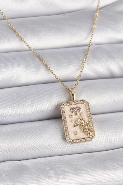 Gold Renk Zincir Koç Burcu Zirkon Taşlı Kadın Kolye - EBJ261410W29155 ürün görseli