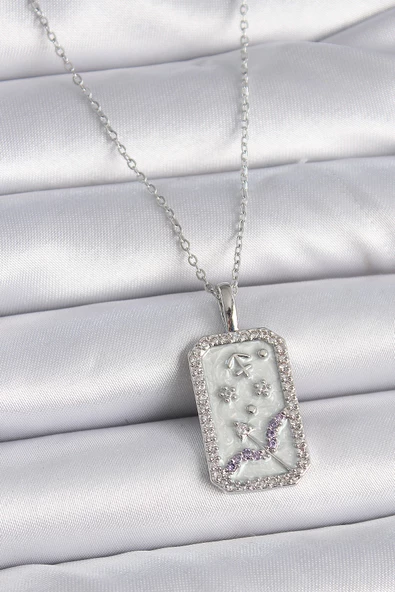 Gümüş Renk Zincir Yay Burcu Zirkon Taşlı Kadın Kolye - EBJ261410W29143 ürün görseli