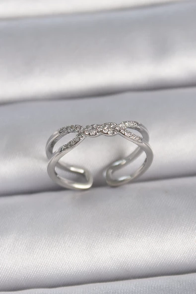 Gümüş Renk Ayarlanabilir Zirkon Taşlı Sarmal Model Kadın Yüzük - EBJ261410W29260 ürün görseli