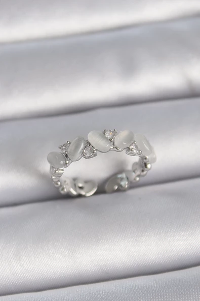 Gümüş Renk Ayarlanabilir Zirkon Taşlı Beyaz Mineli Model Kadın Yüzük - EBJ261410W29242 ürün görseli