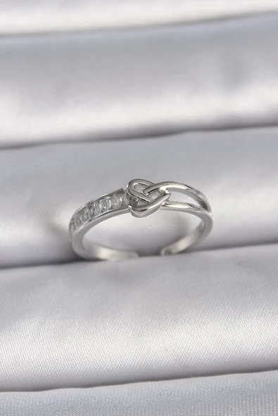 Gümüş Renk Ayarlanabilir Zirkon Taşlı Düğüm Kalp Model Kadın Yüzük - EBJ261410W29264 ürün görseli