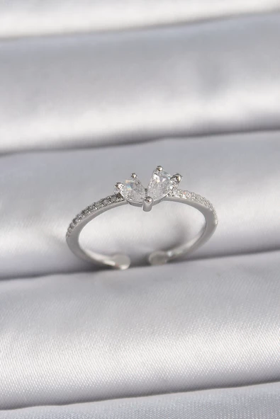 Gümüş Renk Ayaralanabilir Zirkon Taşlı Kalp Model Kadın Yüzük - EBJ261410W29266 ürün görseli