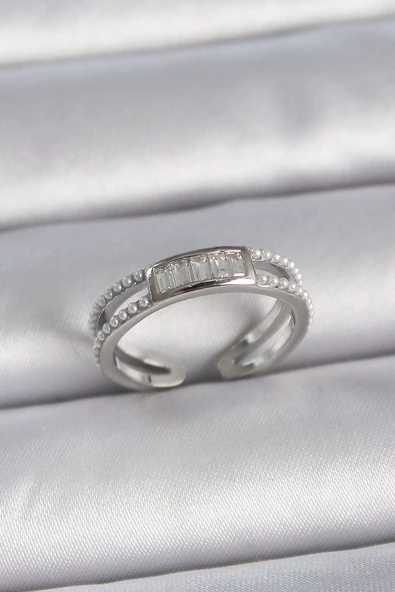 Gümüş Renk Ayarlanabilir Sıralı İncili Zirkon Taşlı Kadın Yüzük - EBJ261410W29240 ürün görseli