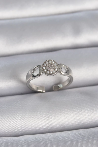 Gümüş Renk Zirkon Taşlı İncili Kalp İşleme Detay Ayarlanabilir Model Kadın Yüzük - EBJ261410W29218 ürün görseli