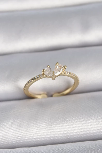Gold Renk Ayarlanabilir Zirkon Taşlı Kalp Model Kadın Yüzük - EBJ261410W29265 ürün görseli