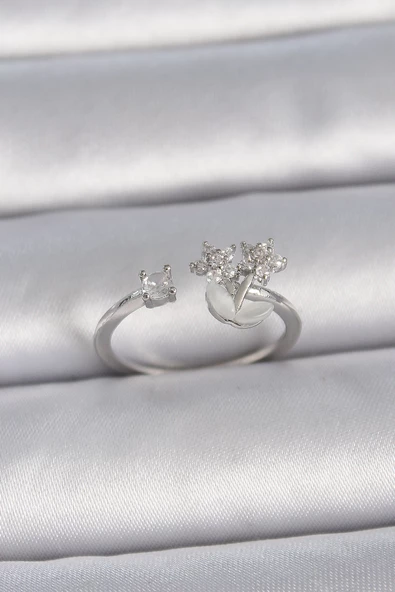 Gümüş Renk Ayarlanabilir Zirkon Taşlı Yıldız Model Kadın Yüzük - EBJ261410W29256 ürün görseli