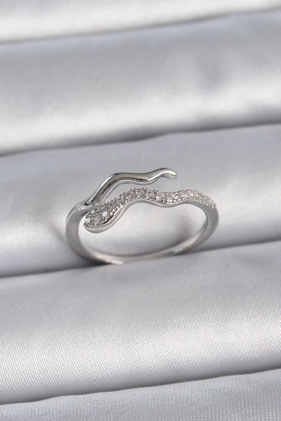 Gümüş Renk Zirkon Taşlı Yılan Ayarlanabilir Model Kadın Yüzük - EBJ261410W29228 ürün görseli