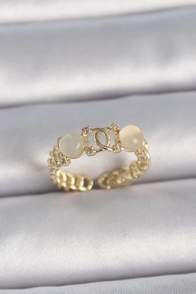Gold Renk Ayarlanabilir Zirkon Taşlı Beyaz Mineli Birleşik Halka Model Kadın Yüzük - EBJ261410W29261