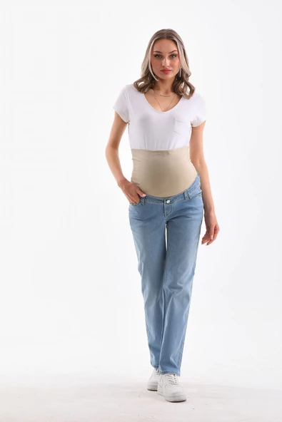Hamile Kot Pantolon  Esnek Karın Bantlı Beli Ayarlanabilir Bol Paça - 3