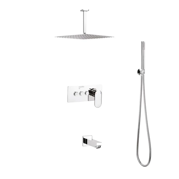 Ankastre Duş Seti 250Mm 25X25 Mm Kare Tepe Duşu +Buton Sistemli +Gaga