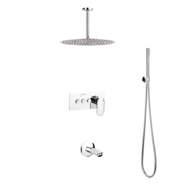 Ankastre Duş Seti 250 Mm Ø22 Mm Yuvarlak Tepe Duşu+Buton Sistemli+Gaga